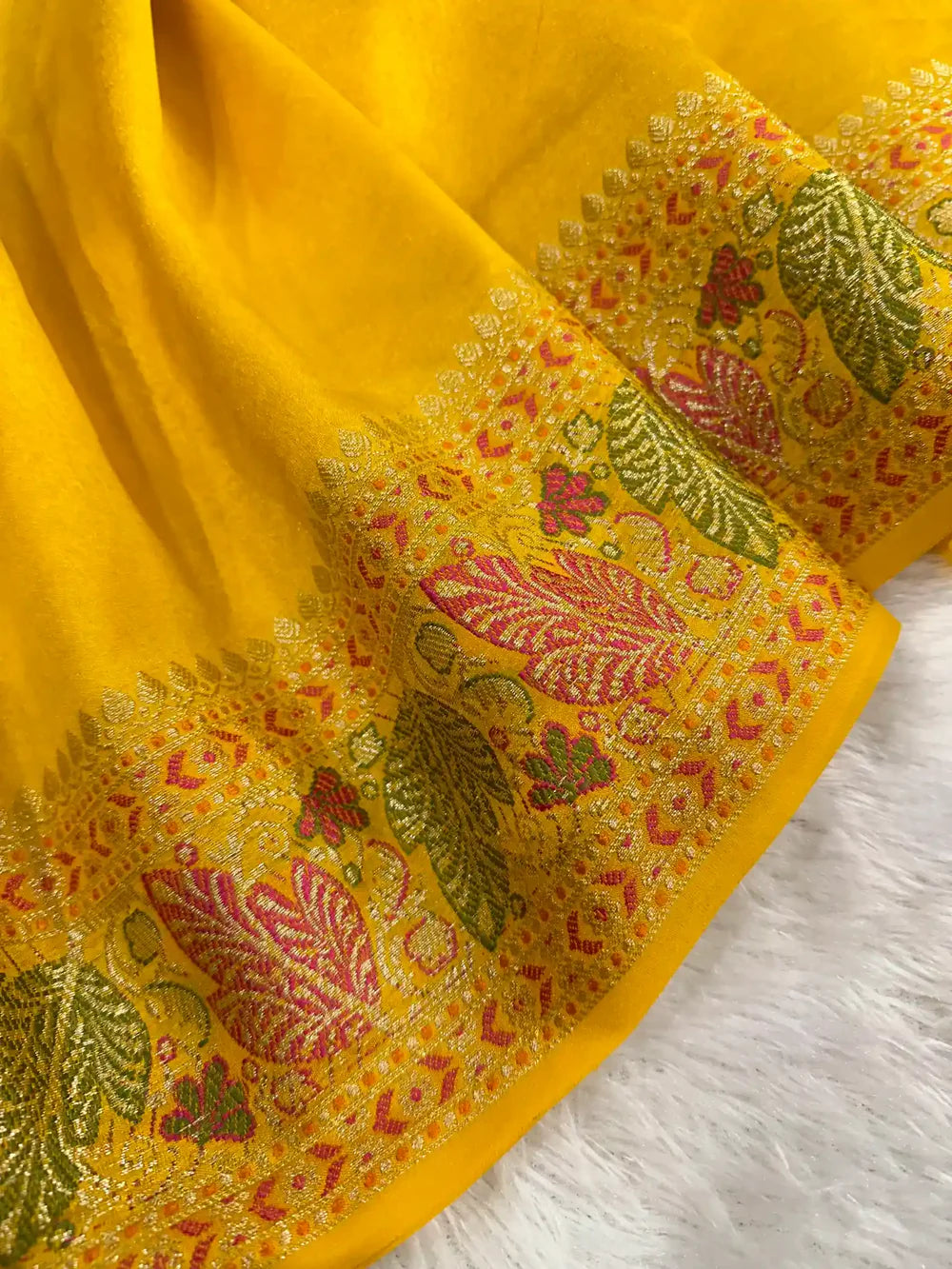 Bright Yellow Warm Silk Tilfi Meenakari Weave Banarasi Saree