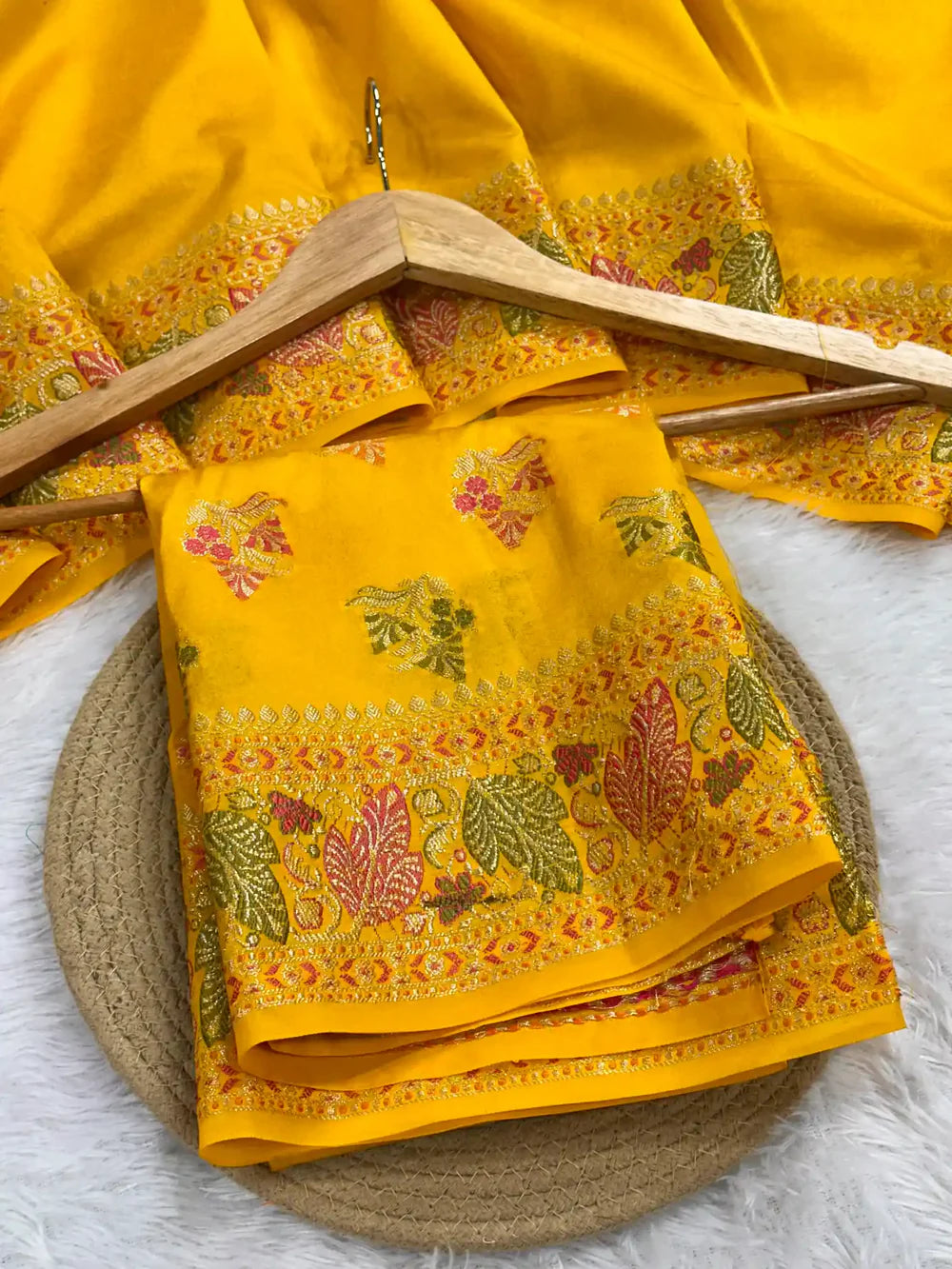 Bright Yellow Warm Silk Tilfi Meenakari Weave Banarasi Saree