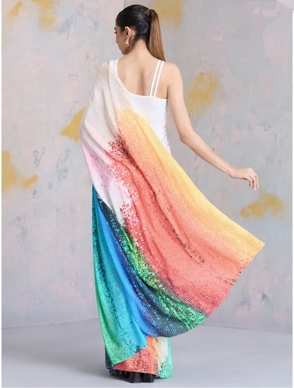 Midnight Rainbow Printed Saree