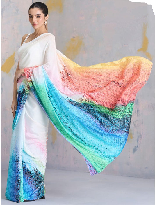 Midnight Rainbow Printed Saree