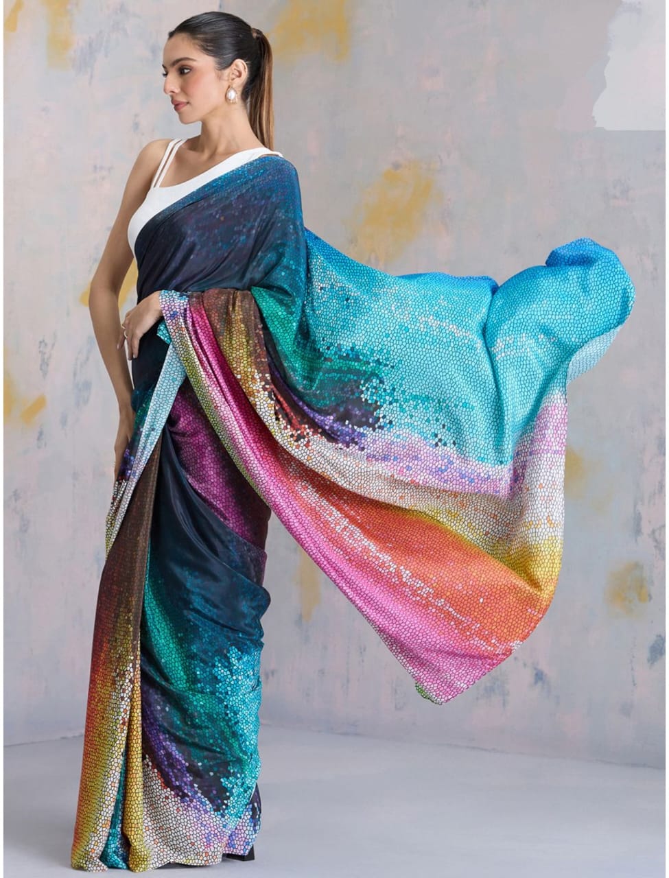 Rainbow Aura Digital Print Saree