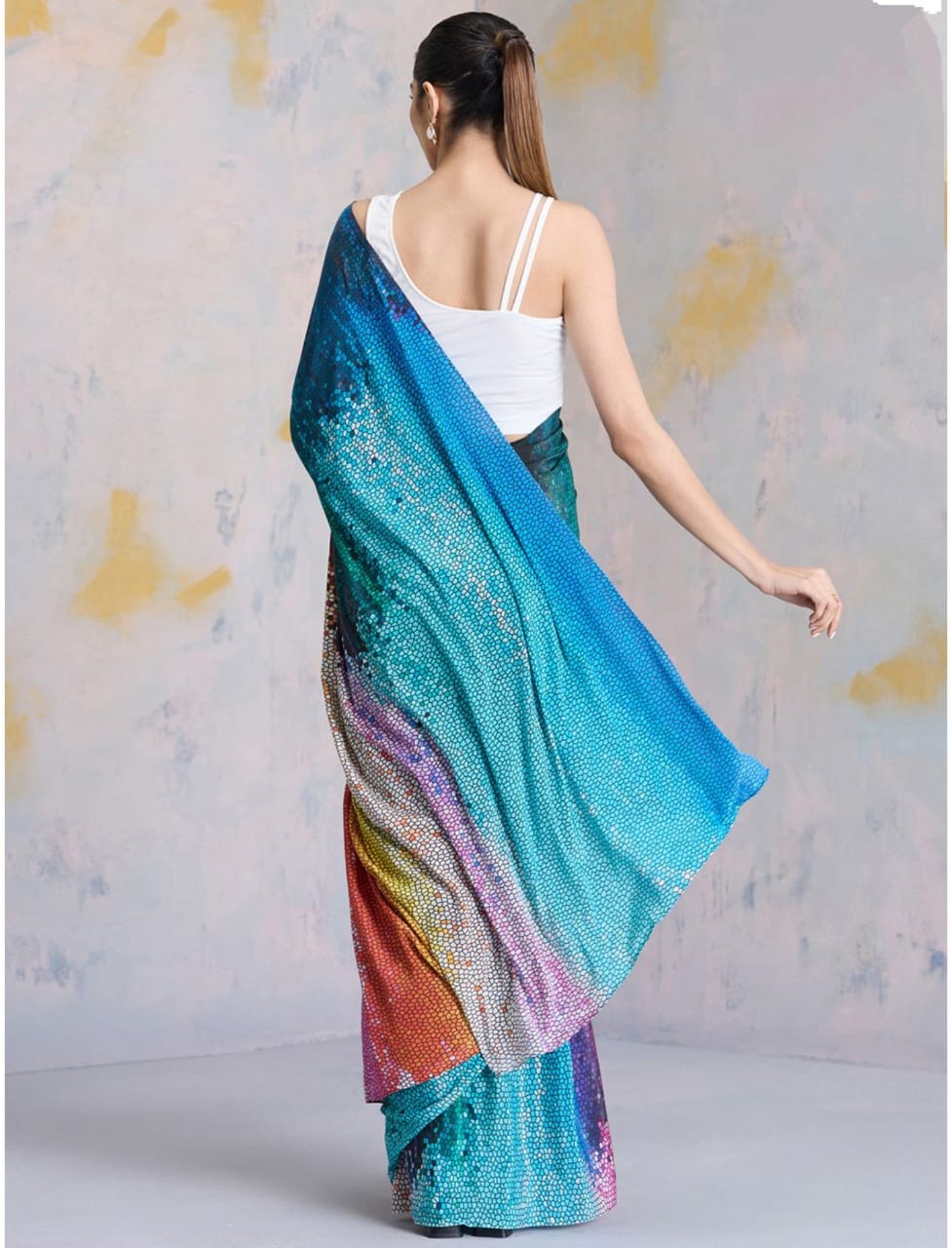 Rainbow Aura Digital Print Saree