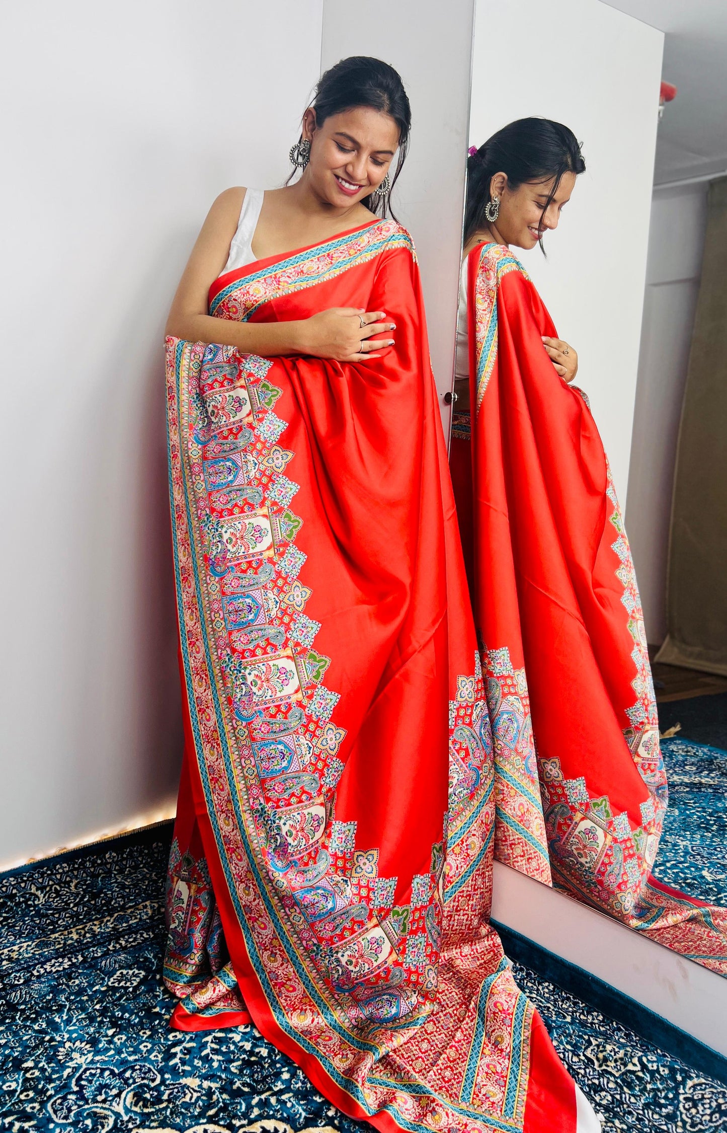Festival Flame Red Saree