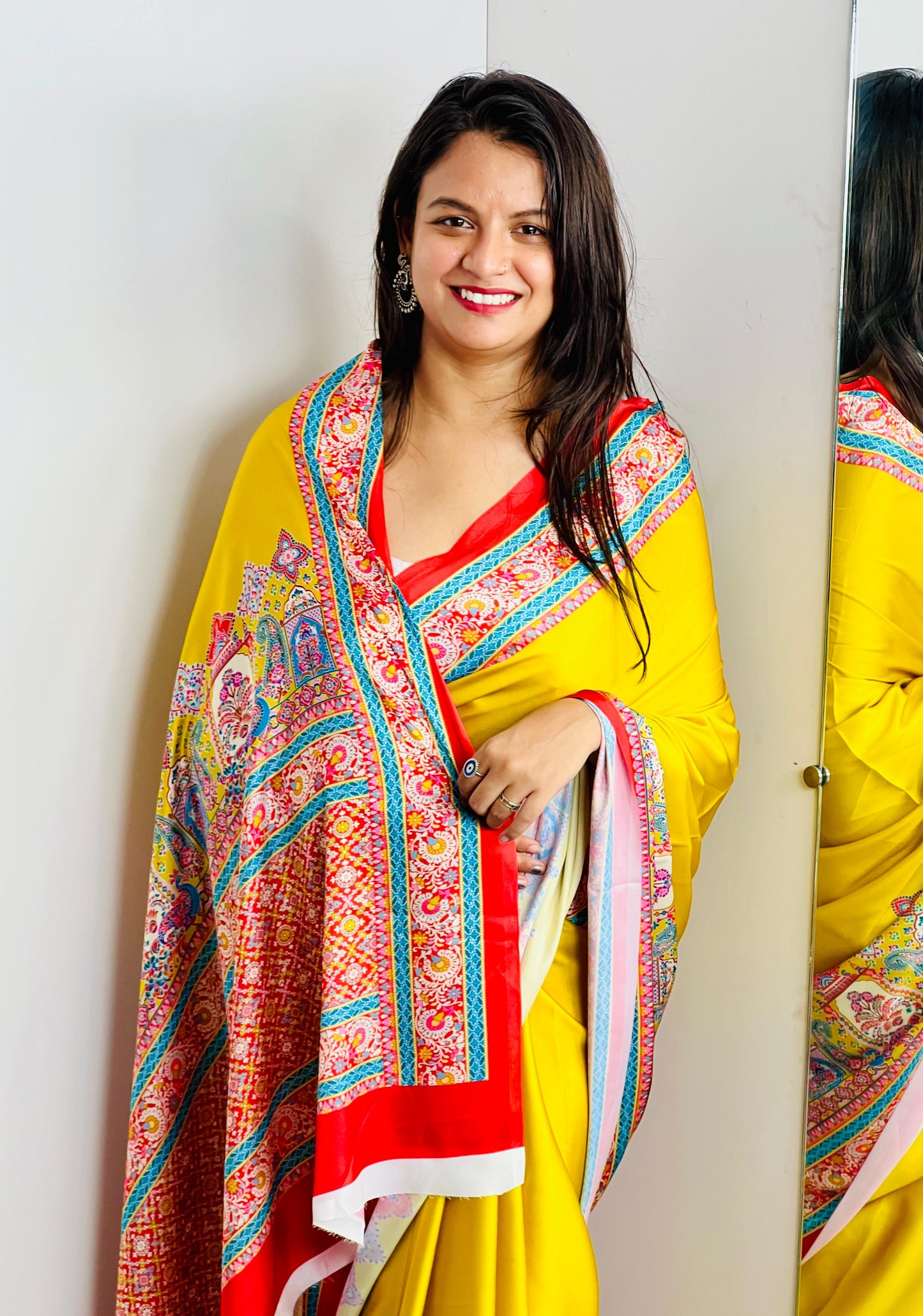 Sunshine Charm Yellow Printed Saree