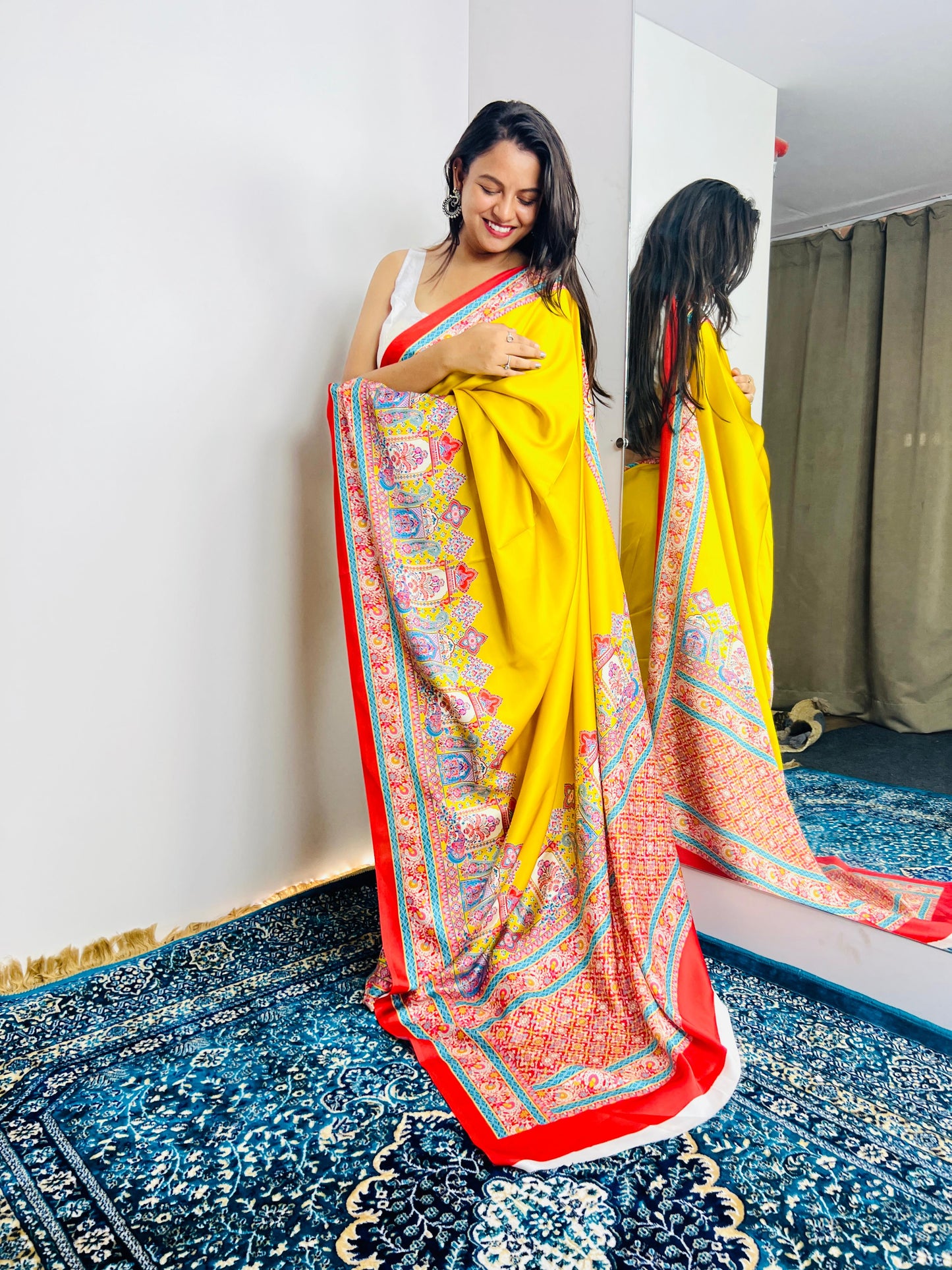 Sunshine Charm Yellow Printed Saree