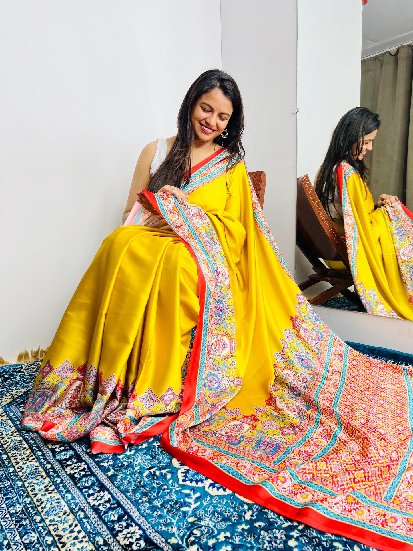 Sunshine Charm Yellow Printed Saree