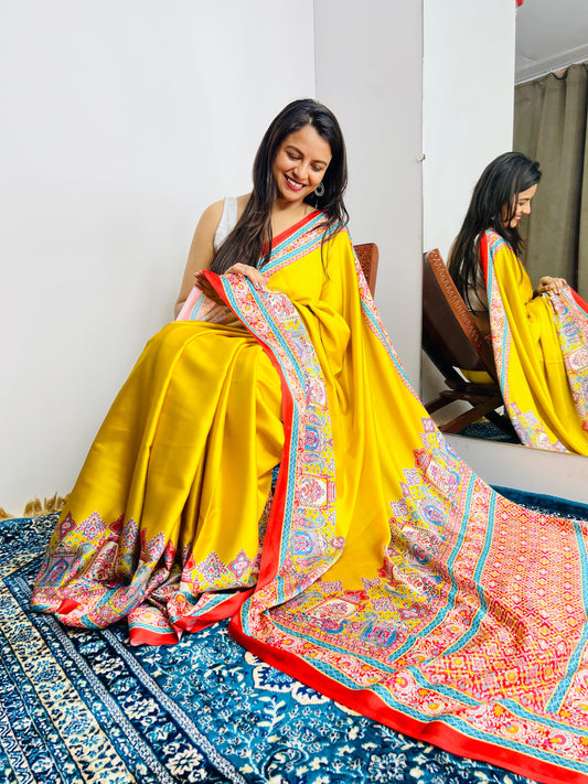 Sunshine Charm Yellow Printed Saree